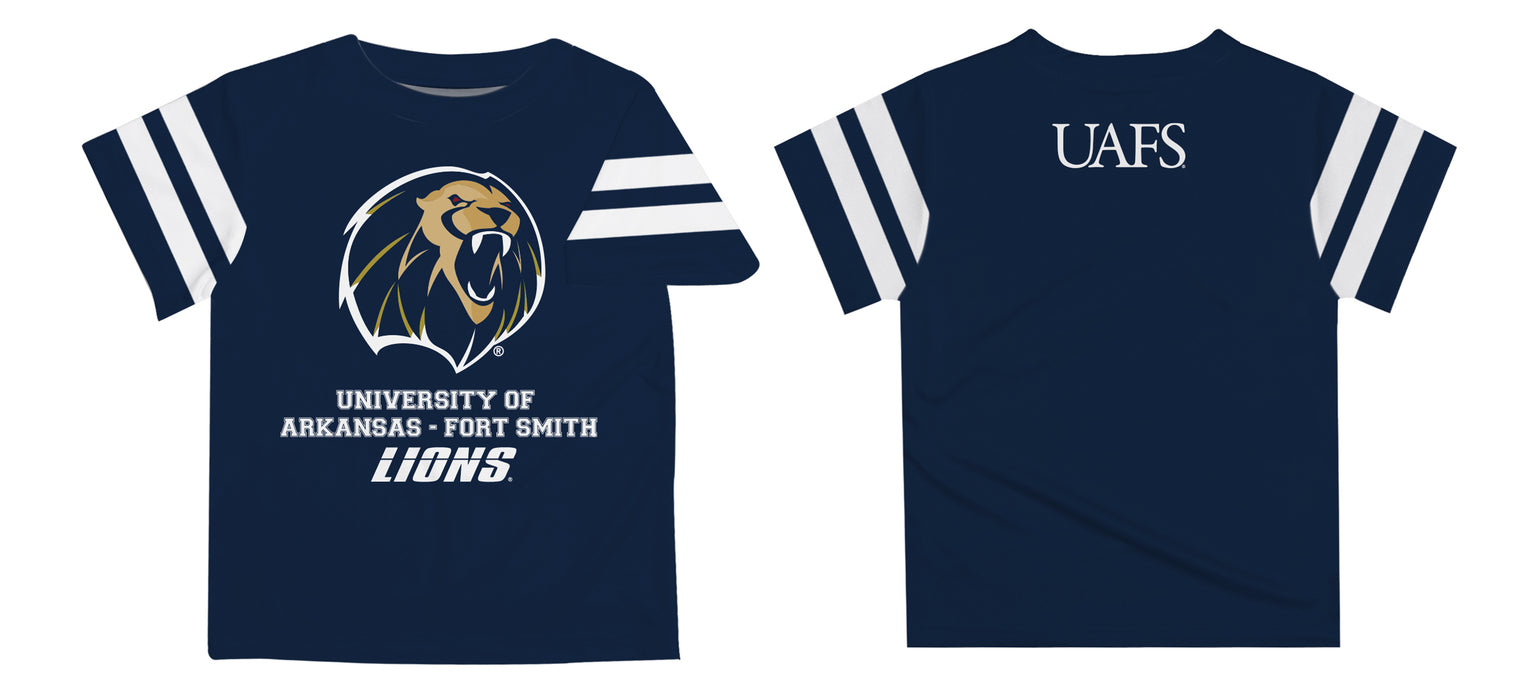 Arkansas Fort Smith UAFS Lions Vive La Fete Boys Game Day Navy Short Sleeve Tee with Stripes on Sleeves - Vive La Fête - Online Apparel Store