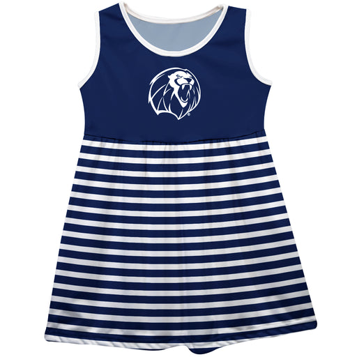 Arkansas at Fort Smith Lions Vive La Fete Girls Game Day Sleeveless Tank Dress Solid Navy Logo Stripes on Skirt