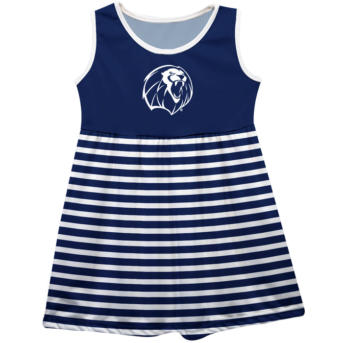 Arkansas at Fort Smith Lions Vive La Fete Girls Game Day Sleeveless Tank Dress Solid Navy Logo Stripes on Skirt
