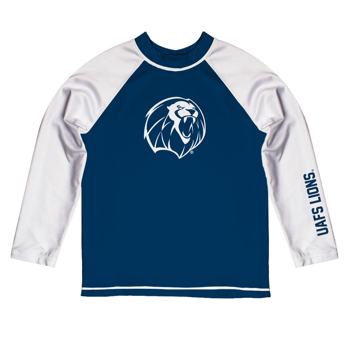 Arkansas Fort Smith UAFS Lions Vive La Fete Logo Navy White Long Sleeve Raglan Rashguard