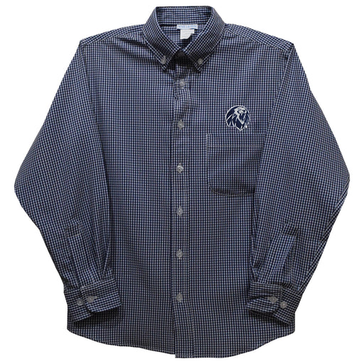 University of Arkansas at Fort Smith Lions Embroidered Navy Gingham Long Sleeve Button Down