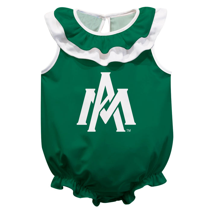 University of Arkansas Monticello UAM Ball Weevils Green Sleeveless Ruffle Onesie Logo Bodysuit by Vive La Fete