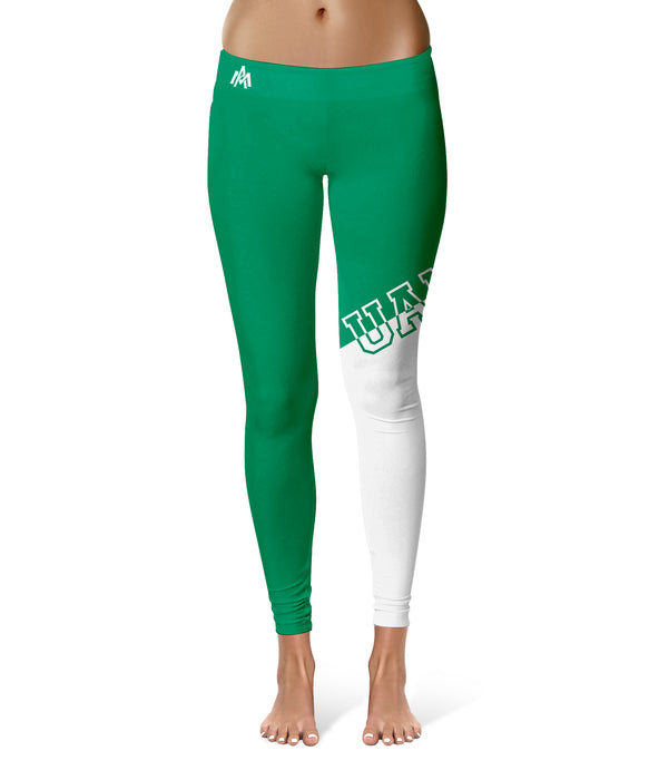 University of Arkansas Monticello Ball Weevils Vive La Fete Collegiate Leg Color Block Women Green White Yoga Leggings