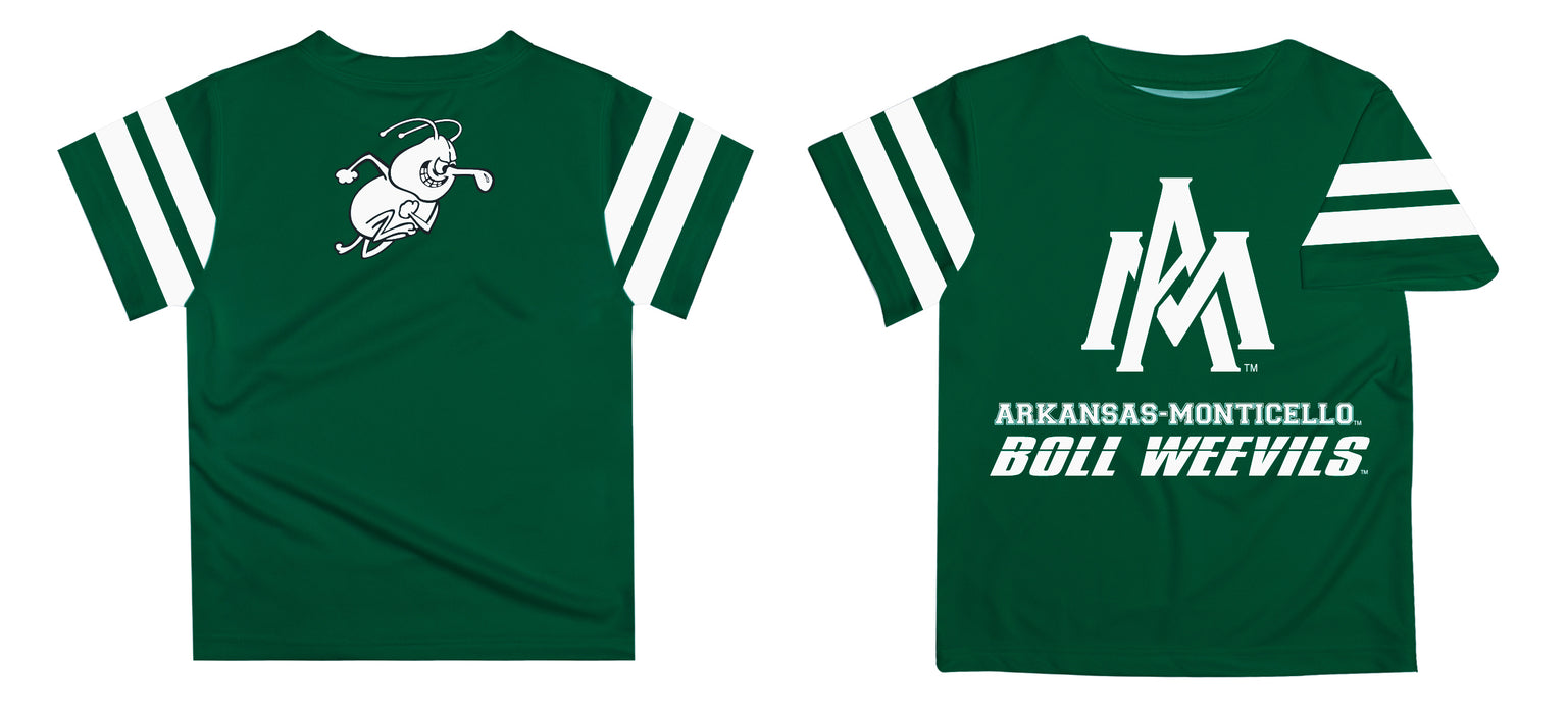 University of Arkansas Monticello Ball Weevils Vive La Fete Boys Game Day Green Short Sleeve Tee with Stripes on Sleeves - Vive La Fête - Online Apparel Store