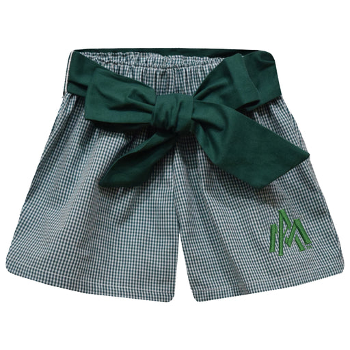 University of Arkansas Monticello Boll Weevils Embroidered Hunter Green Gingham Girls Short with Sash