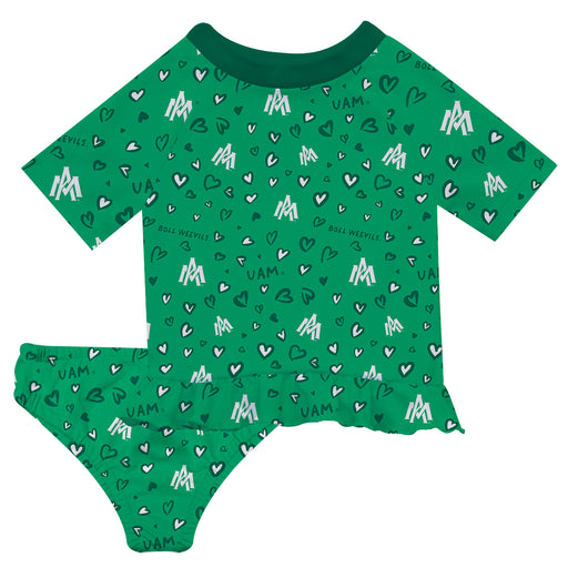 University of Arkansas Monticello UAM Boll Weevils Vive La Fete All Over Logo Green Long Sleeve Bikini Set