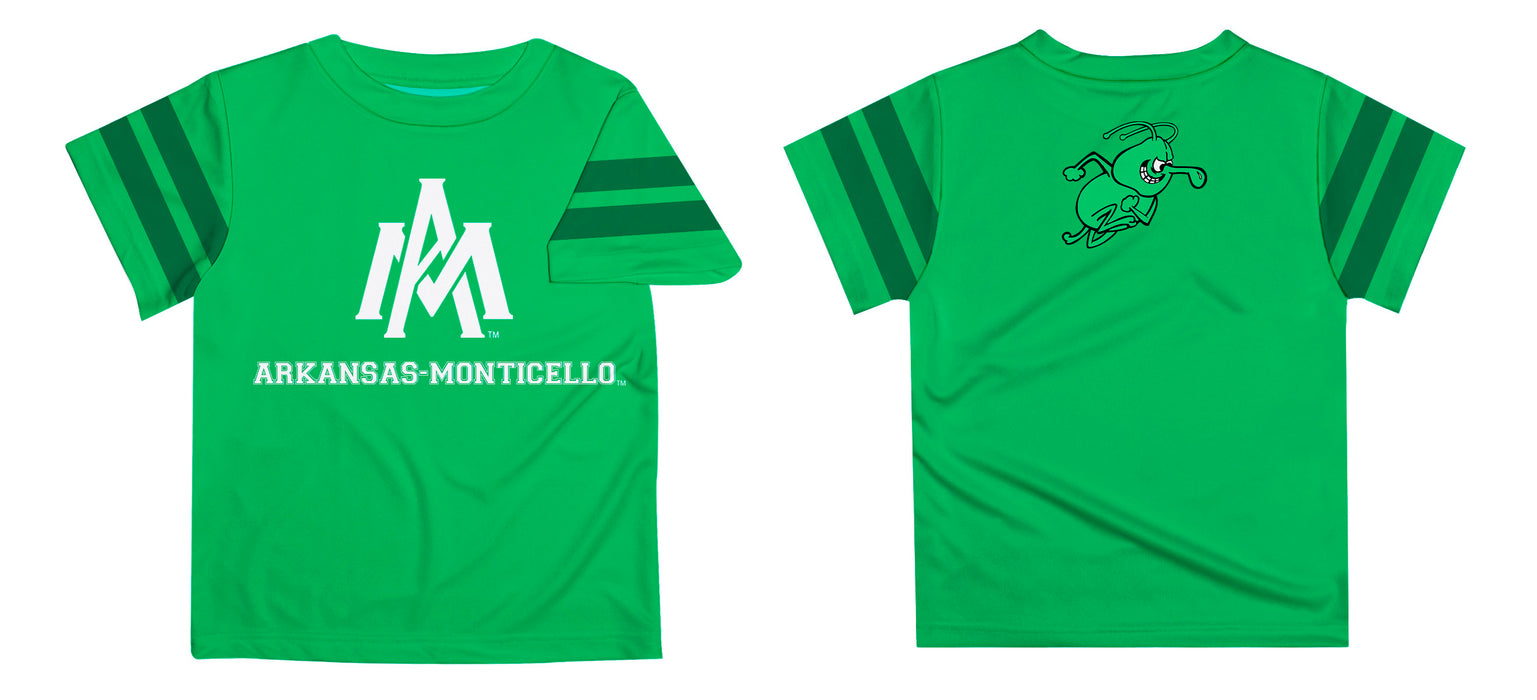 University of Arkansas Monticello Boll Weevils Vive La Fete Boys Game Day Green Short Sleeve Tee with Stripes on Sleeves - Vive La Fête - Online Apparel Store