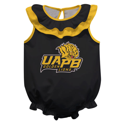 UAPB Golden Lions Black Sleeveless Ruffle Onesie Mascot Bodysuit by Vive La Fete