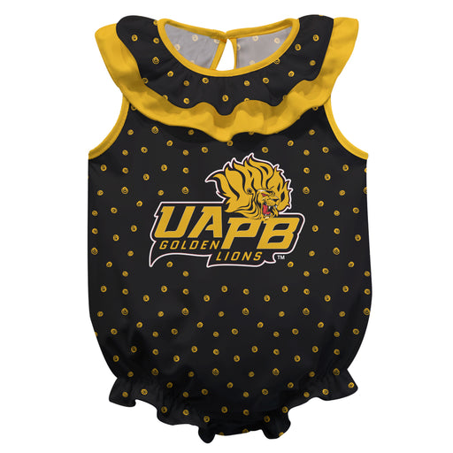 UAPB Golden Lions Swirls Black Sleeveless Ruffle Onesie Logo Bodysuit