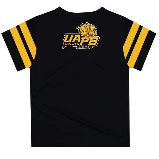 UAPB  Goden Lions Vive La Fete Boys Game Day Black Short Sleeve Tee with Stripes on Sleeves - Vive La Fête - Online Apparel Store