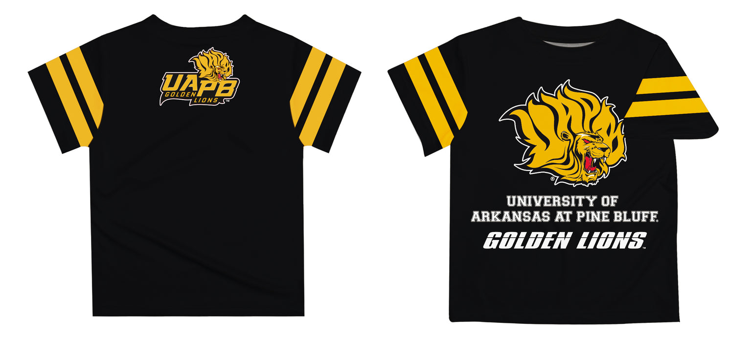 UAPB  Goden Lions Vive La Fete Boys Game Day Black Short Sleeve Tee with Stripes on Sleeves - Vive La Fête - Online Apparel Store