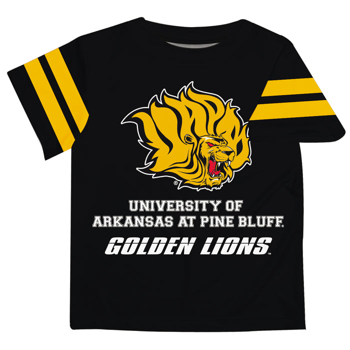 UAPB  Goden Lions Vive La Fete Boys Game Day Black Short Sleeve Tee with Stripes on Sleeves - Vive La Fête - Online Apparel Store