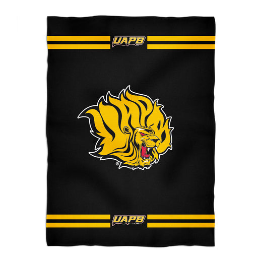 UAPB Goden Lions Vive La Fete Game Day Soft Premium Fleece Black Throw Blanket 40" x 58” Logo and Stripes - Vive La Fête - Online Apparel Store