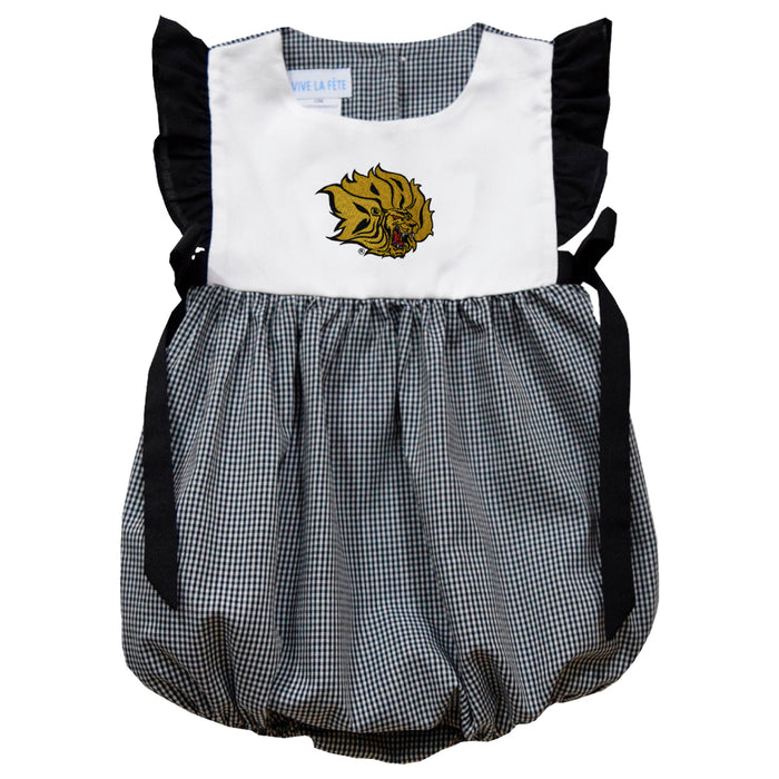 UAPB University of Arkansas Pine Bluff Golden Lions Embroidered Black Gingham Short Sleeve Girls Bubble