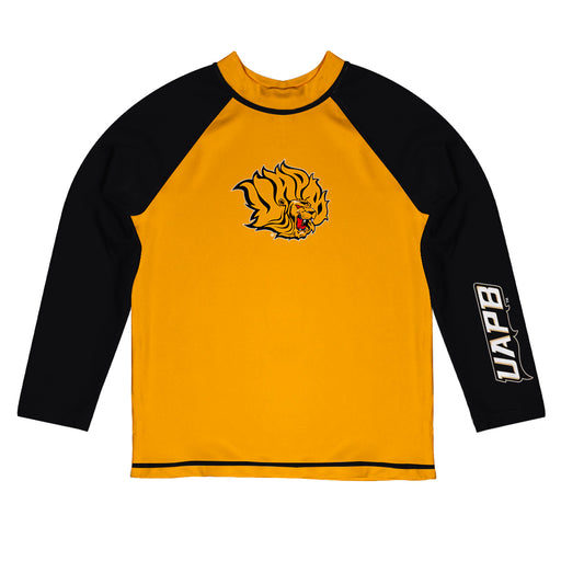 UAPB Golden Lions Vive La Fete Logo Gold Black Long Sleeve Raglan Rashguard