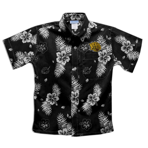 UAPB University of Arkansas Pine Bluff Golden Lions Black Hawaiian Short Sleeve Button Down Shirt