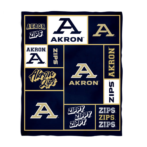 Akron Zips Vive La Fete Infant Game Day Block Navy Minky Blanket 36 x 48 Mascot and Name