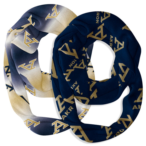 Akron Zips Vive La Fete All Over Logo Game Day Collegiate Women Set of 2 Light Weight Ultra Soft Infinity Scarfs