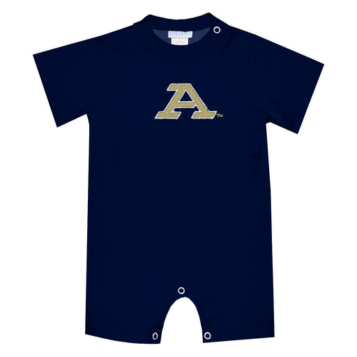 Akron Zips Embroidered Navy Knit Short Sleeve Boys Romper