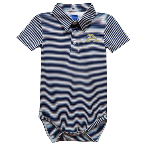 Akron Zips Embroidered Navy Stripe Knit Boys Polo Bodysuit