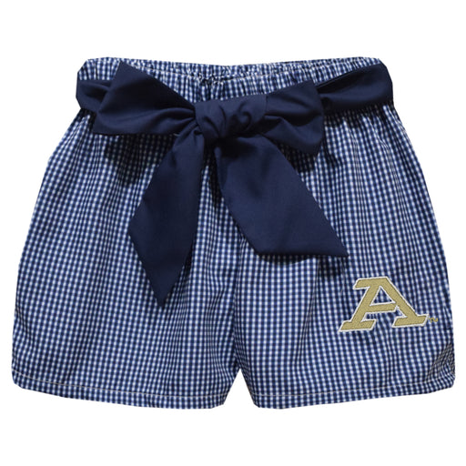 Akron Zips Embroidered Navy Gingham Girls Short with Sash