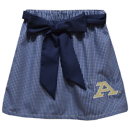 Akron Zips Embroidered Navy Gingham Skirt With Sash