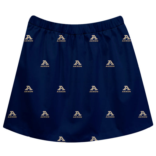Akron Zips Vive La Fete Girls Game Day All Over Logo Elastic Waist Classic Play Blue Skirt