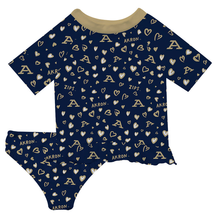 Akron Zips Vive La Fete All Over Logo Blue Long Sleeve Bikini Set