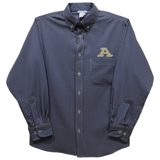 Akron Zips Embroidered Navy Gingham Long Sleeve Button Down