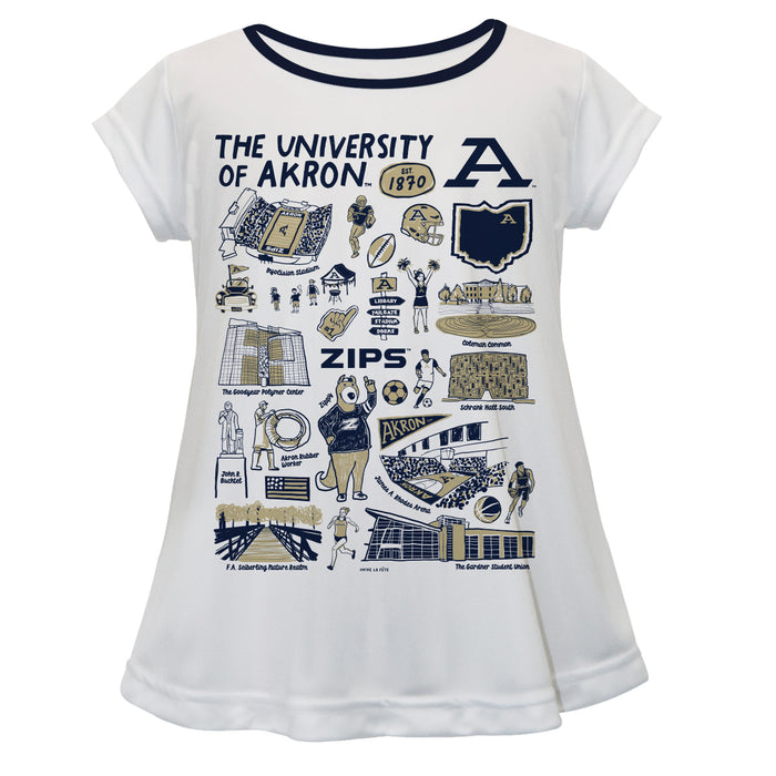 Akron Zips Hand Sketched Vive La Fete Impressions Artwork White Short Sleeve Top