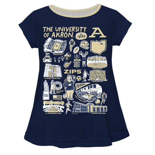 Akron Zips Hand Sketched Vive La Fete Impressions Artwork Blue Short Sleeve Top
