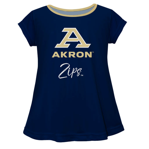 Akron Zips Vive La Fete Girls Game Day Short Sleeve Blue Top with School Logo and Name
