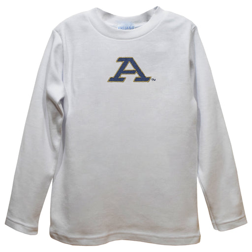 Akron Zips Embroidered White Knit Long Sleeve Boys Tee Shirt