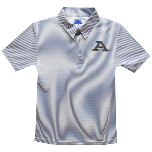 Akron Zips Embroidered Gray Stripes Short Sleeve Polo Box Shirt
