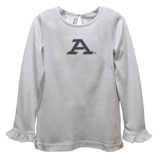 Akron Zips Embroidered White Knit Long Sleeve Girls Blouse