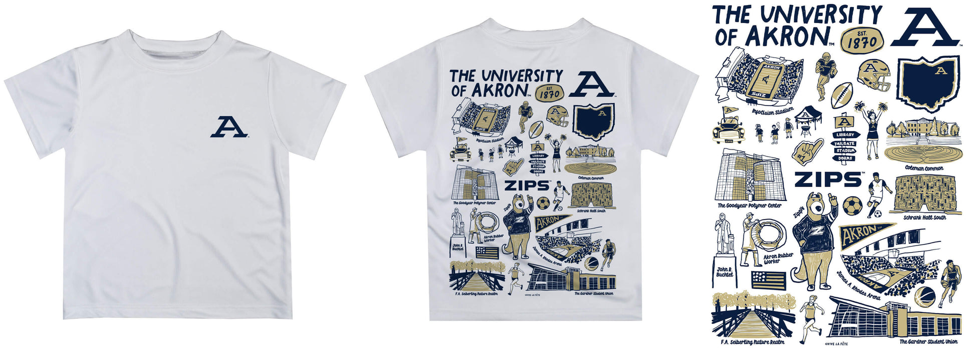 Akron Zips Hand Sketched Vive La Fete Impressions Artwork Boys Gold Short Sleeve Tee Shirt - Vive La Fête - Online Apparel Store