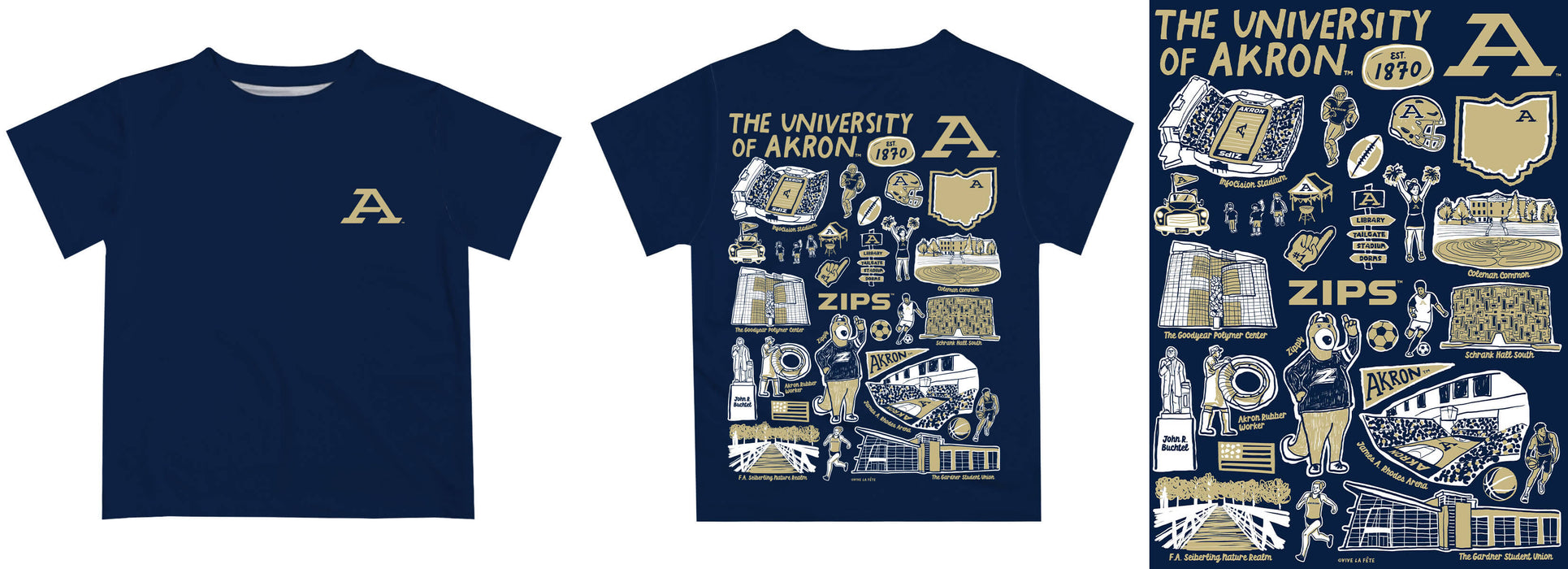 Akron Zips Hand Sketched Vive La Fete Impressions Artwork Boys Gold Short Sleeve Tee Shirt - Vive La Fête - Online Apparel Store