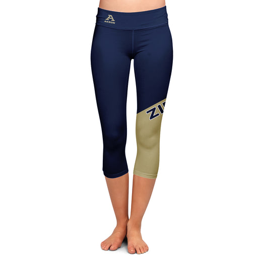 Akron Zips Vive La Fete Game Day Collegiate Leg Color Block Women Blue Gold Capri Leggings