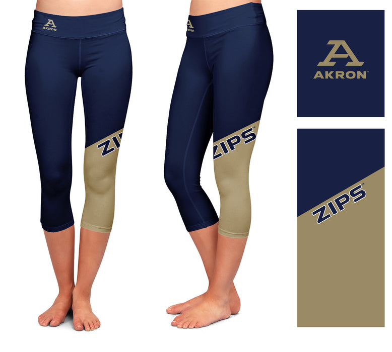 Akron Zips Vive La Fete Game Day Collegiate Leg Color Block Women Blue Gold Capri Leggings - Vive La Fête - Online Apparel Store