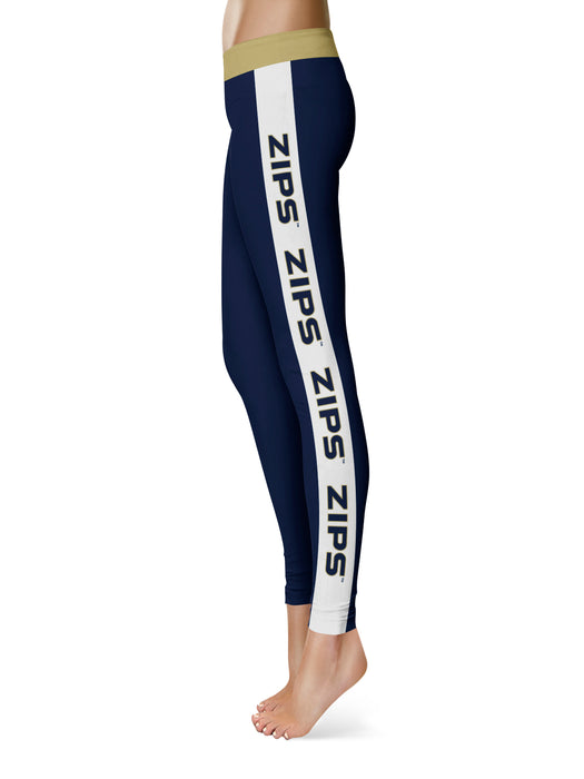 Akron Zips Vive La Fete Game Day Collegiate White Stripes Women Blue Yoga Leggings 2 Waist Tights - Vive La Fête - Online Apparel Store