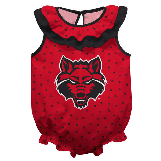 Arkansas State Red Wolves Swirls Red Sleeveless Ruffle Onesie Logo Bodysuit