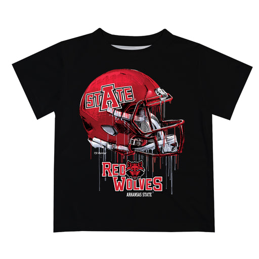 Arkansas State Red Wolves Original Dripping Football Helmet Black T-Shirt by Vive La Fete