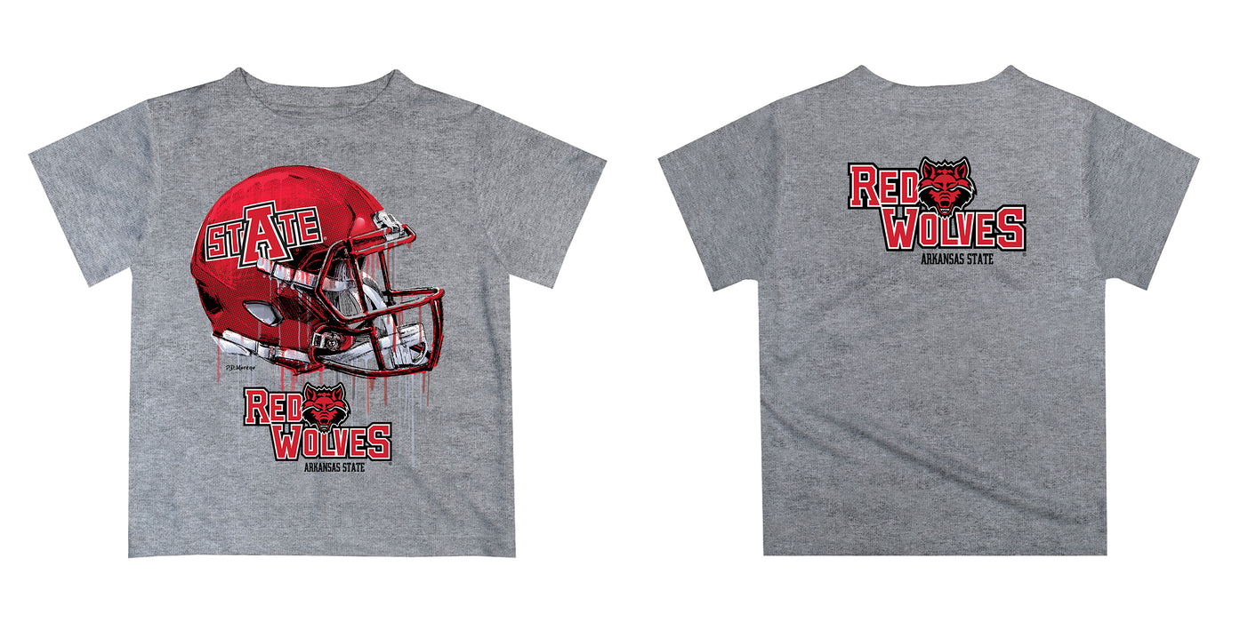 Arkansas State Red Wolves Original Dripping Football Helmet Heather Gray T-Shirt by Vive La Fete - Vive La Fête - Online Apparel Store