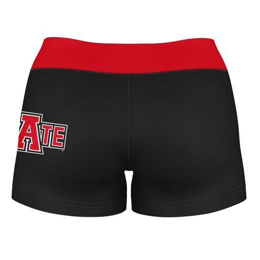 Arkansas State University Vive La Fete Logo on Thigh and Waistband Black & Red Women Booty Workout Shorts 3.75 Inseam - Vive La Fête - Online Apparel Store