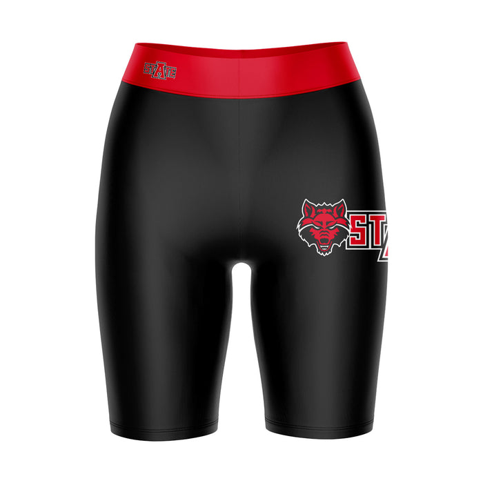 Arkansas State University Vive La Fete Game Day Logo on Thigh and Waistband Black and Red Women Bike Short 9 Inseam"