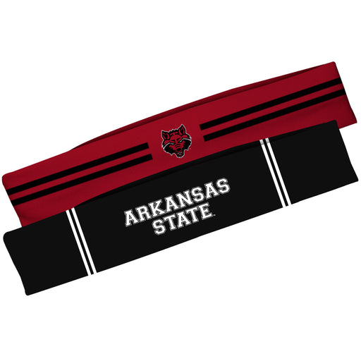 Arkansas State Red Wolves Vive La Fete Girls Women Game Day Set of 2 Stretch Headbands Headbands Logo Red and Name Black