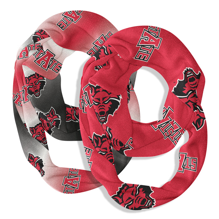 Arkansas State Red Wolves Vive La Fete All Over Logo Collegiate Women Set of 2 Light Weight Ultra Soft Infinity Scarfs