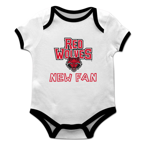 Arkansas State Red Wolves Vive La Fete Infant Game Day White Short Sleeve Onesie New Fan Logo and Mascot Bodysuit