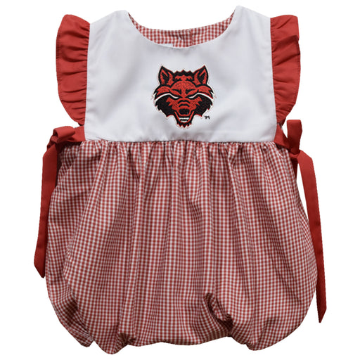 Arkansas State Red Wolves Embroidered Red Gingham Short Sleeve Girls Bubble