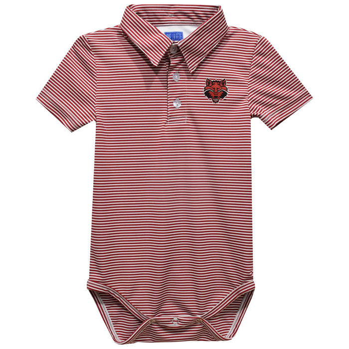 Arkansas State Red Wolves Embroidered Red Stripe Knit Boys Polo Bodysuit